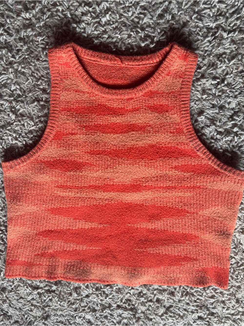 Sunset Knit Crop Tank Top - Orange Red Blend